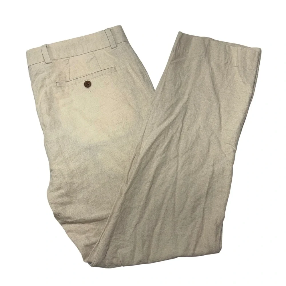 Charles Tyrwhitt Trousers Mens 34W 30L Beige Cotton Linen Slim‎ Fit TRT0207STN